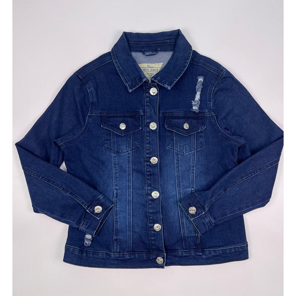Dkin Jeans Dark Wash distressed Denim Jacket Size Small - Picture 1 of 10